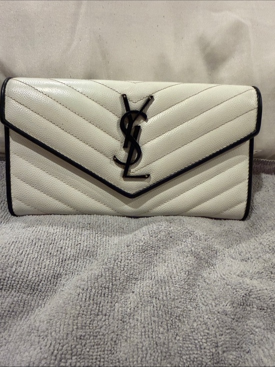 Saint Laurent Handbags - RARE YSL Saint Laurent Large Cassandre Envelope Flap Wallet – White Black Contra